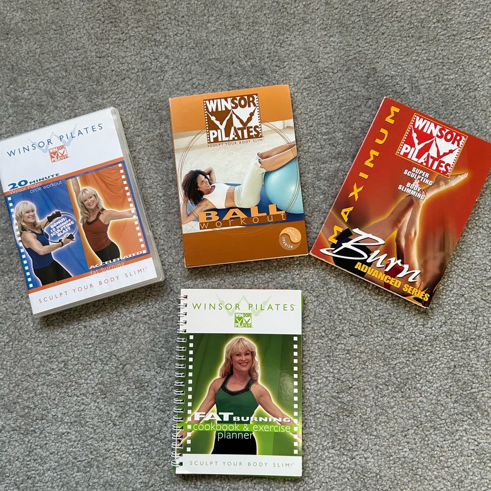 WINDSOR PILATES THREE (3) DVD SET PLUS Fat Burning Cookbook and Planner